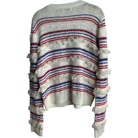English Factory Striped Fringe Sweater Size M Cream Red Blue 4th of July Patriot - Picture 7 of 9